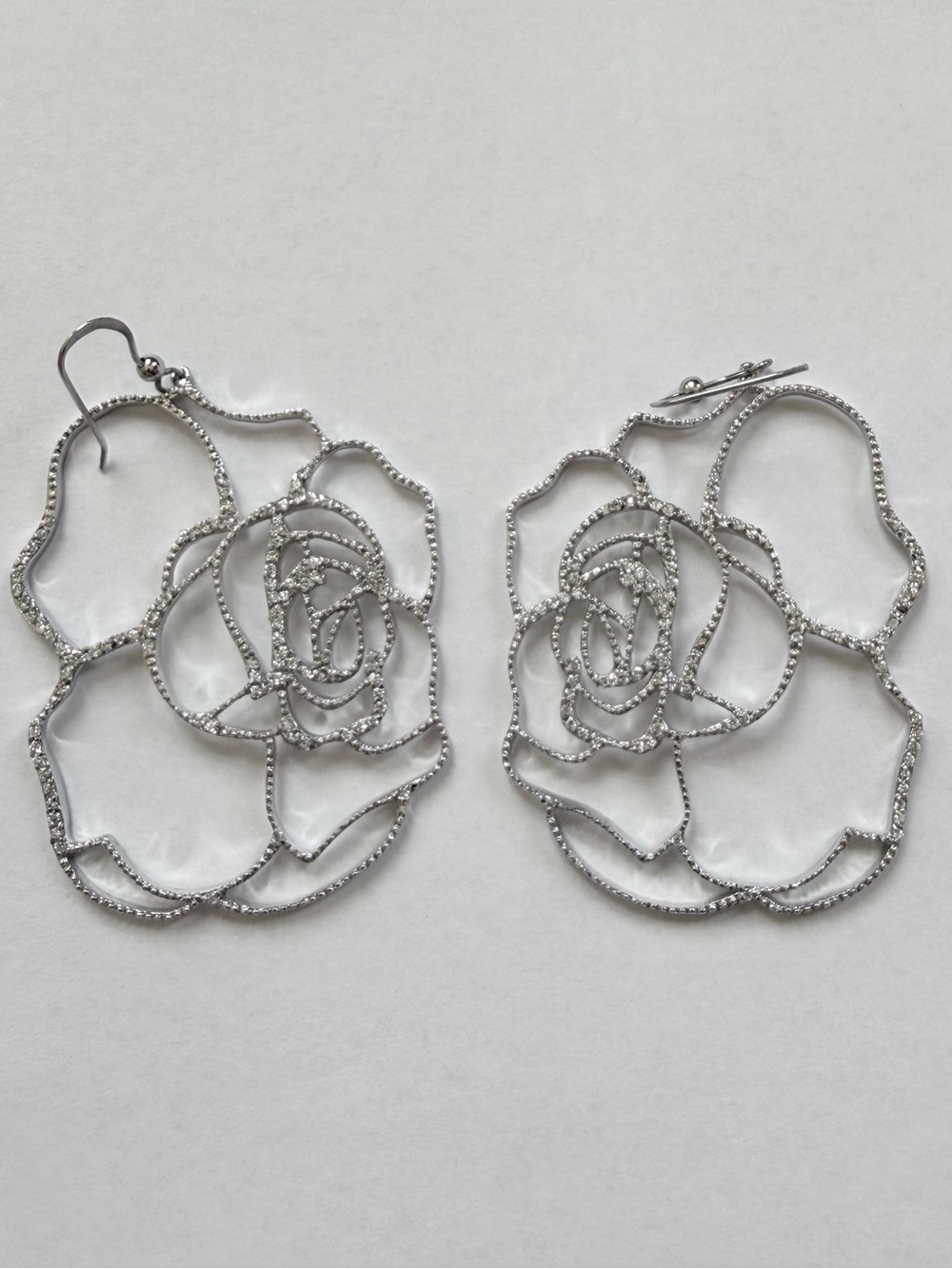 925 Silver Rose Outline Filigree Drop Earrings - Women Jewelry